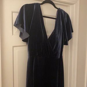 Jenny Yoo Collection satin navy blue dress.